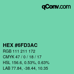 颜色代码: HEX #6FD3AC | qconv.com