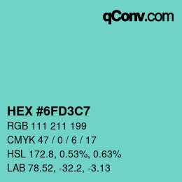 颜色代码: HEX #6FD3C7 | qconv.com
