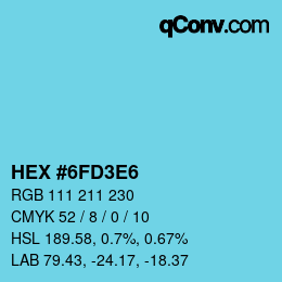 カラーコード: HEX #6FD3E6 | qconv.com