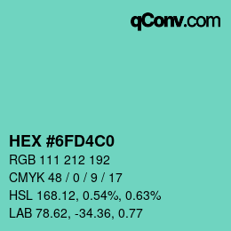 Color code: HEX #6FD4C0 | qconv.com