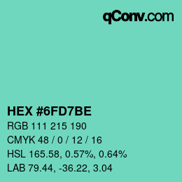 Color code: HEX #6FD7BE | qconv.com