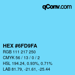 Color code: HEX #6FD9FA | qconv.com