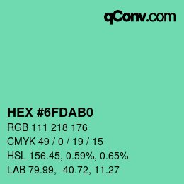 カラーコード: HEX #6FDAB0 | qconv.com