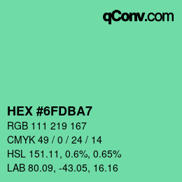 カラーコード: HEX #6FDBA7 | qconv.com