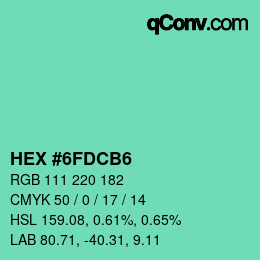 カラーコード: HEX #6FDCB6 | qconv.com