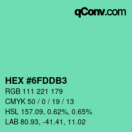 颜色代码: HEX #6FDDB3 | qconv.com