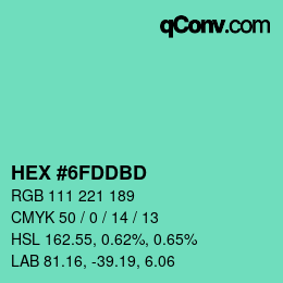 颜色代码: HEX #6FDDBD | qconv.com
