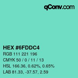 Color code: HEX #6FDDC4 | qconv.com