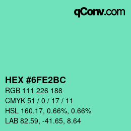 Color code: HEX #6FE2BC | qconv.com