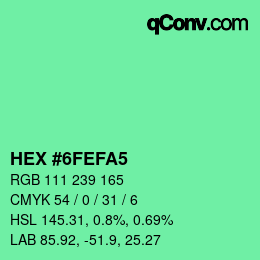 カラーコード: HEX #6FEFA5 | qconv.com