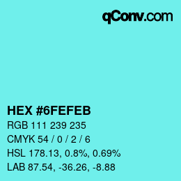Color code: HEX #6FEFEB | qconv.com