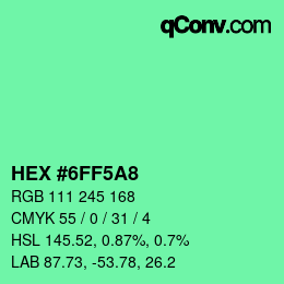 カラーコード: HEX #6FF5A8 | qconv.com