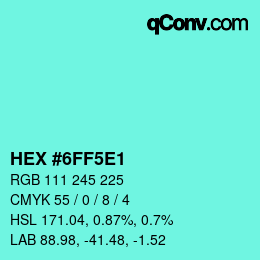 Color code: HEX #6FF5E1 | qconv.com