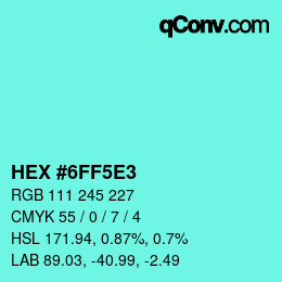 Color code: HEX #6FF5E3 | qconv.com