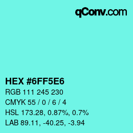 Color code: HEX #6FF5E6 | qconv.com