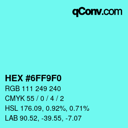 Color code: HEX #6FF9F0 | qconv.com