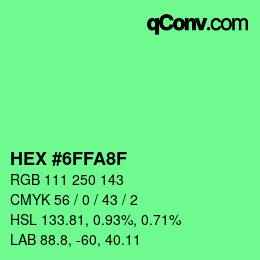 カラーコード: HEX #6FFA8F | qconv.com