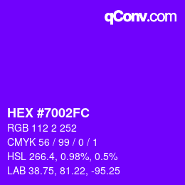 カラーコード: HEX #7002FC | qconv.com