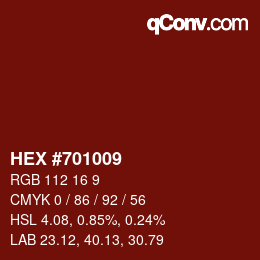 Code couleur: HEX #701009 | qconv.com