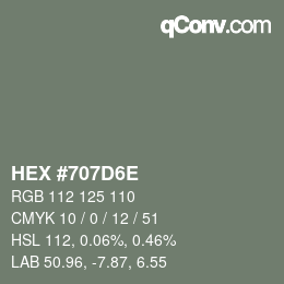 Farbcode: HEX #707D6E | qconv.com