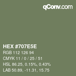 Farbcode: HEX #707E5E | qconv.com