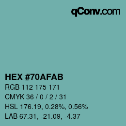 Color code: HEX #70AFAB | qconv.com