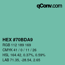 Color code: HEX #70BDA9 | qconv.com