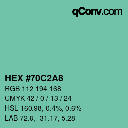 颜色代码: HEX #70C2A8 | qconv.com