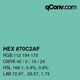 Color code: HEX #70C2AF | qconv.com