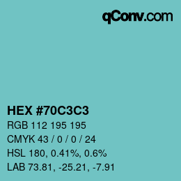 颜色代码: HEX #70C3C3 | qconv.com
