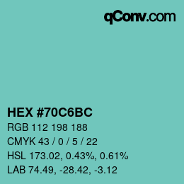 Color code: HEX #70C6BC | qconv.com