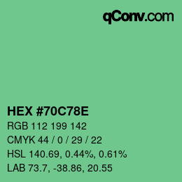 颜色代码: HEX #70C78E | qconv.com