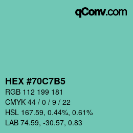 カラーコード: HEX #70C7B5 | qconv.com