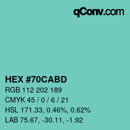 Farbcode: HEX #70CABD | qconv.com