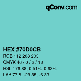 Color code: HEX #70D0CB | qconv.com