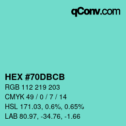 Color code: HEX #70DBCB | qconv.com