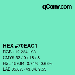カラーコード: HEX #70EAC1 | qconv.com