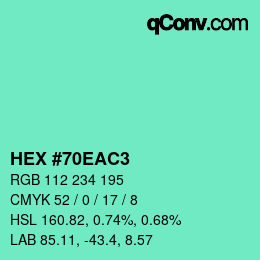 カラーコード: HEX #70EAC3 | qconv.com