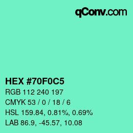 颜色代码: HEX #70F0C5 | qconv.com