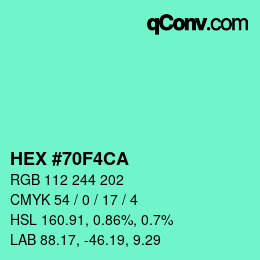Color code: HEX #70F4CA | qconv.com