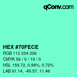 Farbcode: HEX #70FECE | qconv.com
