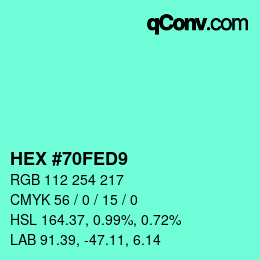 カラーコード: HEX #70FED9 | qconv.com