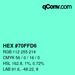 Color code: HEX #70FFD6 | qconv.com