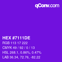 カラーコード: HEX #7111DE | qconv.com