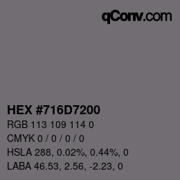 颜色代码: HEX #716D7200 | qconv.com