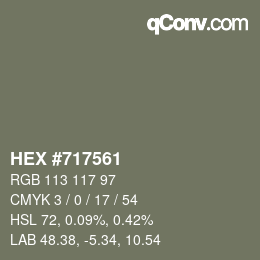 Code couleur: HEX #717561 | qconv.com