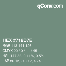 Color code: HEX #718D7E | qconv.com