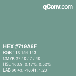 Color code: HEX #719A8F | qconv.com