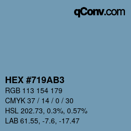 颜色代码: HEX #719AB3 | qconv.com