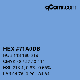 颜色代码: HEX #71A0DB | qconv.com